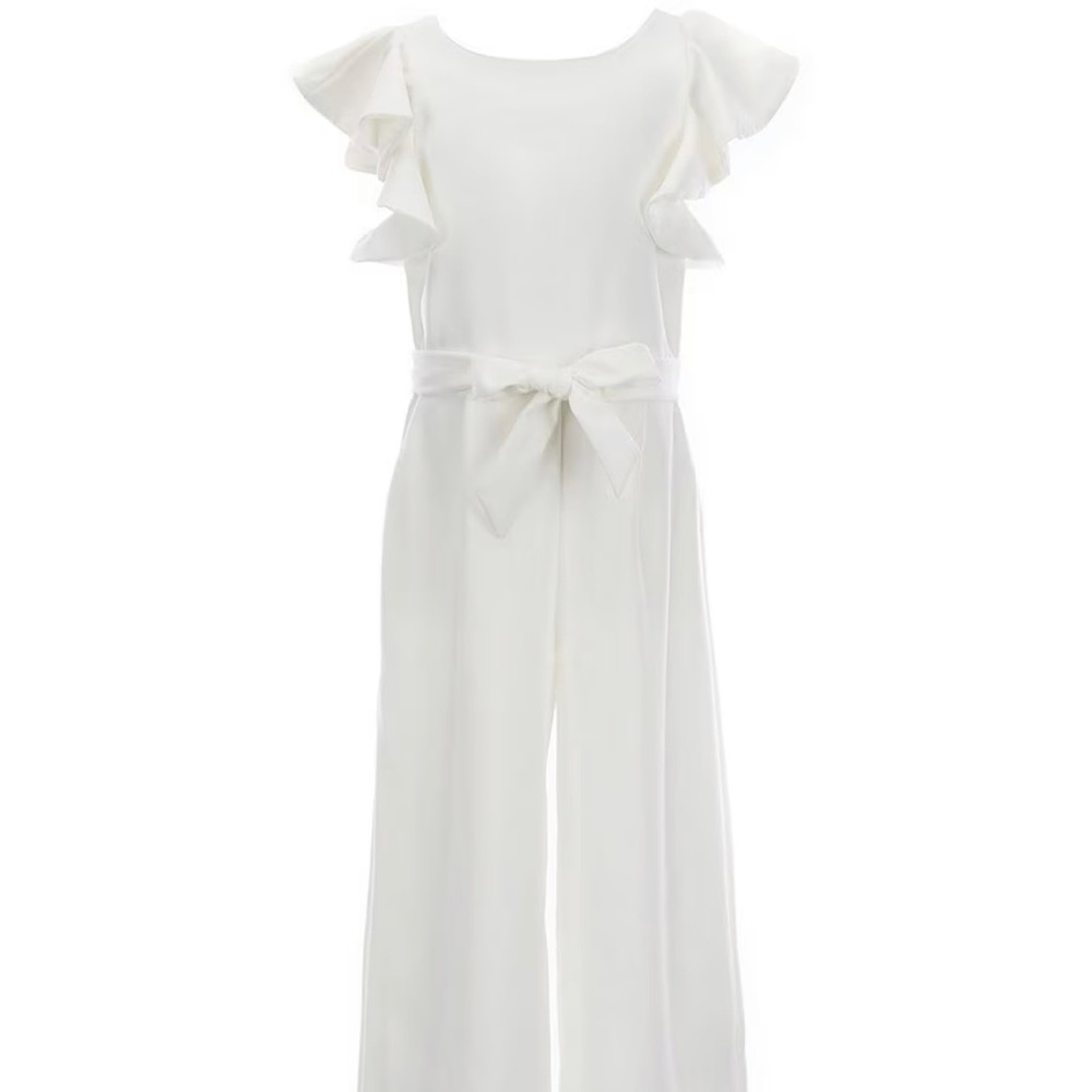NWT GB Big Girls Tiered Ruffle Sleeve Jumpsuit Color: White Size: 12